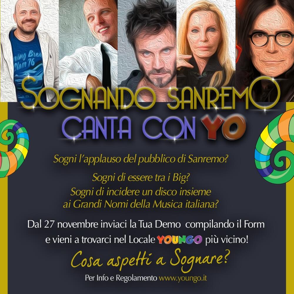 Dal 27 novembre 2017 al 30 maggio 2018 partecipa a “Sognando Sanremo Canta con Yo”,il concorso che fa emergere il talento.