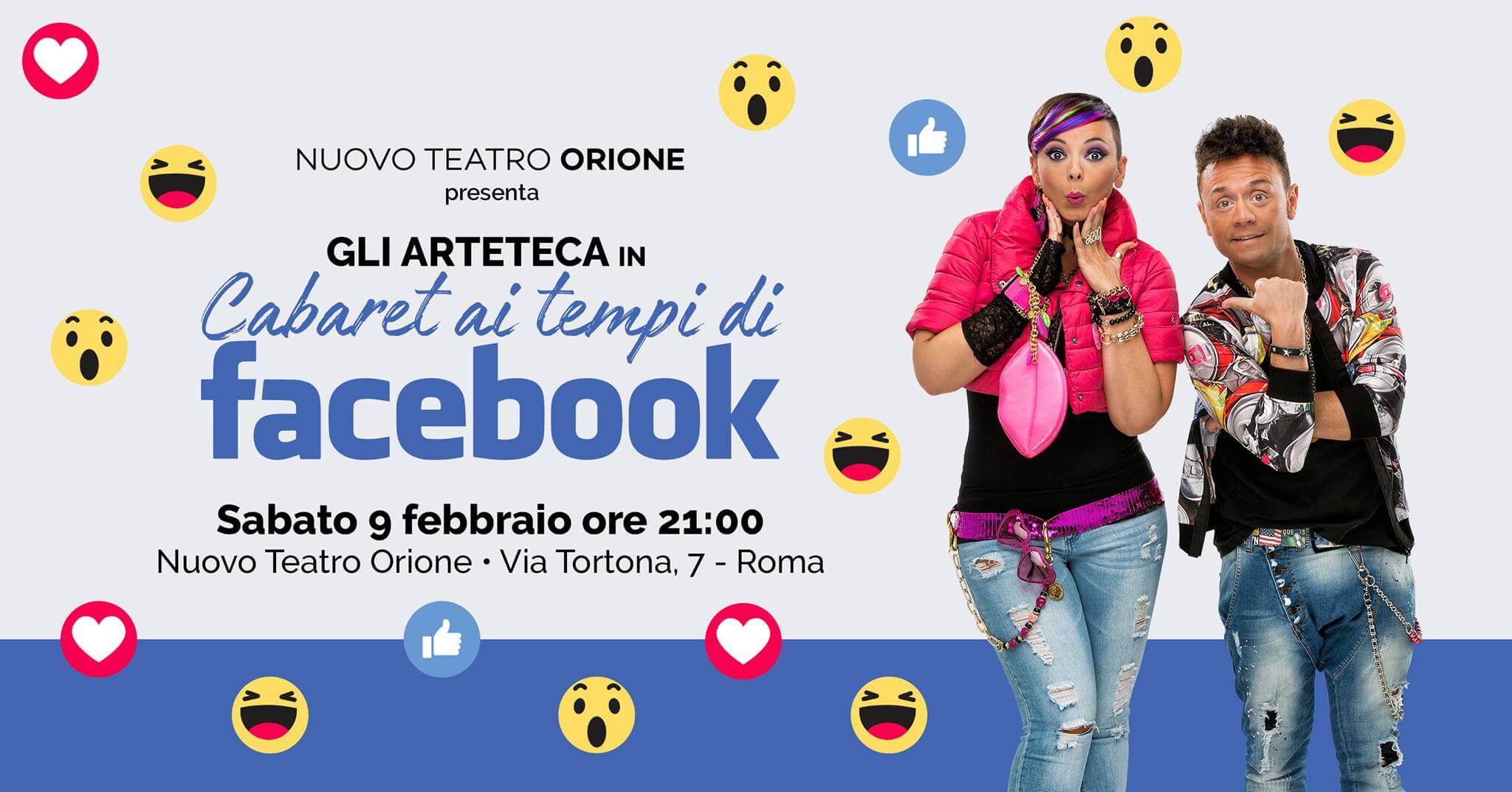 Sabato 9 febbraio dalle 21 al Nuovo Teatro Orione, via Tortona, 7. Gli Arteteca presentano il Cabaret ai tempi di Facebook.